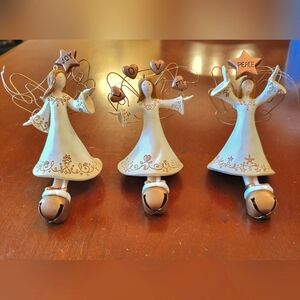 Set of 3  Vtg Russ Berrie Christmas Angel Ornament Bells Peace Love Joy